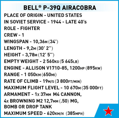 Bell P-39Q Airacobra plane brick model - COBI 5747- 380 brick Planes Cobi 