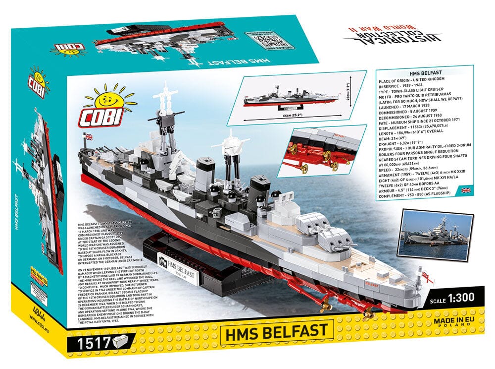 HMS Belfast ship brick model - COBI 4844 - 1517 bricks – BRICKTANKS
