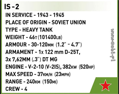 IS-2 brick tank model - COBI 2578 - 1044 bricks Tank Cobi 