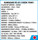 Kawasaki KI-61 - I Hien (Tony) - COBI 5740 - 350 Bricks Planes Cobi 