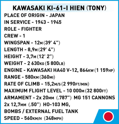 Kawasaki KI-61 - I Hien (Tony) - COBI 5740 - 350 Bricks Planes Cobi 