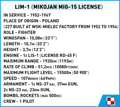 LIM - 1 (MiG-15SB) - Polish Air Force 1952 - COBI 5822 - 504 Bricks - BRICKTANKS