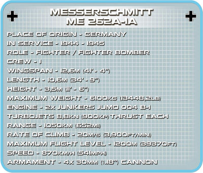 MESSERSCHMITT ME 262A 1A - COBI 5721 - 390 Bricks - BRICKTANKS