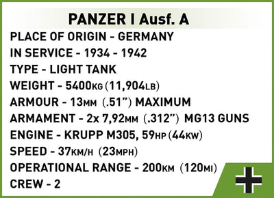 Panzer I Ausf. A - COBI 2534 - light tank - 330 bricks - BRICKTANKS