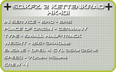 SD.KFZ 2 Kettenkrad - COBI 2401- 170 brick tracked motorbike - BRICKTANKS