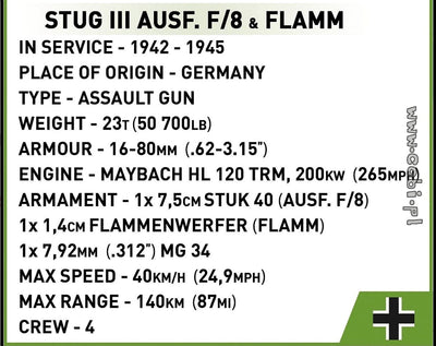 Stug III Ausf.F Flammpanzer brick tank model - COBI 2286 - 536 bricks Tank Cobi 