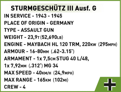 Sturmgeschutz III Ausf.G brick tank model - COBI 2285 - 631 bricks Tank Cobi 
