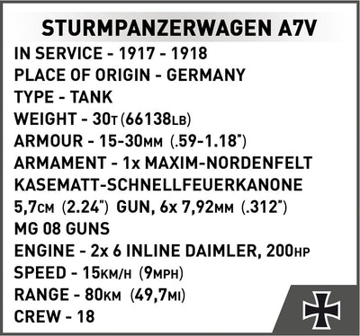 Sturmpanzerwagen A7V WW1 tank - COBI 2989 - 840 Bricks - BRICKTANKS