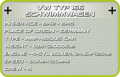 VW Type 166 Schwimmwagen - COBI 2403 - 200 brick light vehicle - BRICKTANKS