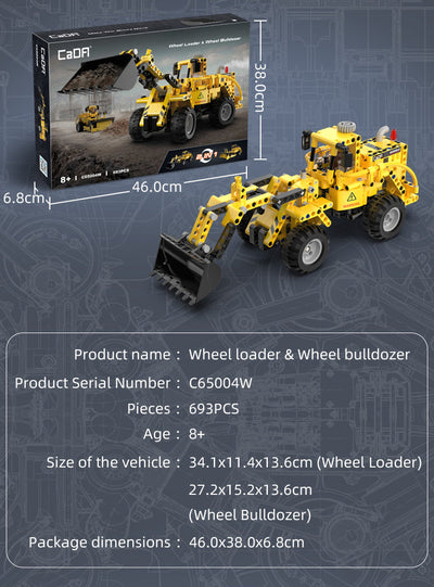 Wheel Loader & Wheel Bulldozer - CaDA C65004W - 693 Bricks - BRICKTANKS